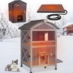 GUTINNEEN 2-Story Heated Cat House for Outside Large Insulated Cat House Outdoor Weatherproof Feral Cat Shelter with Heated Pad, Insulated All-Round Thermal Liner for 1-4 Cats