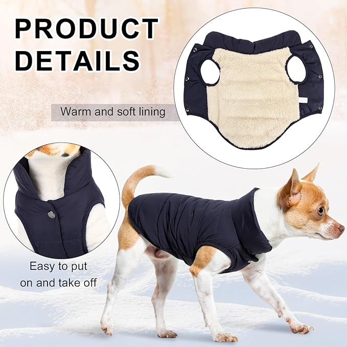 Syhood 2 Pieces Dog Jacket 2 Layers Fleece Lined Dog Jacket Warm Soft Windproof Small Pet Coat for Winter Cold Weather(M,Navy,Green)