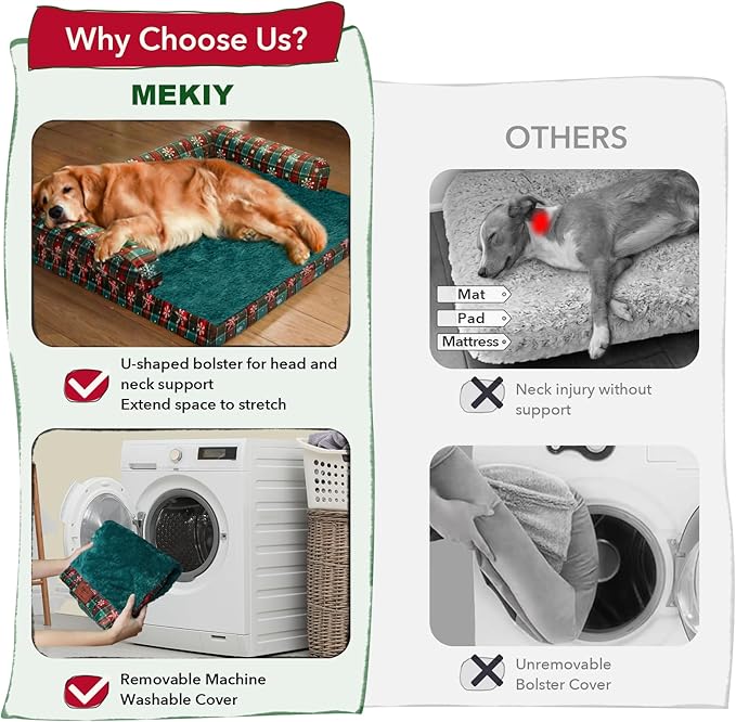 Christmas Dog Bed Large Sized Dogs-Orthopedic Waterproof Dog Beds,Comfort Pets Couch Sofa with Washable Removable Cover,Christmas Holiday Themed Pet Bed for Large Cat Dogs