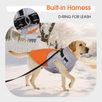 DENTRUN Dog Coat with Harness Built in, Easy On/Off Zipper Closure Winter Dog Vest, Fleece Lined Warm Jacket with Reflective for Labrador, Orange, L