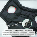 DJANGO Reversible Puffer Dog Coat – Warm Winter Dog Jacket & Water-Repellent Insulated Dog Coat with Harness Hole, Windproof, Adjustable Fit Vest for Small & Medium Dogs, Dachshunds – Black, Small