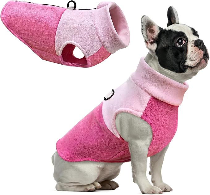 Idepet Dog Fleece Vest Sweater Zip Up Warm Pullover Dogs Jacket with D-Ring Leash Winter Cold Weater Coat Pet Sweatershirt Clothes Hoodie for Small Medium Dogs Boy Girl (Pink/Rose Red, XXS)