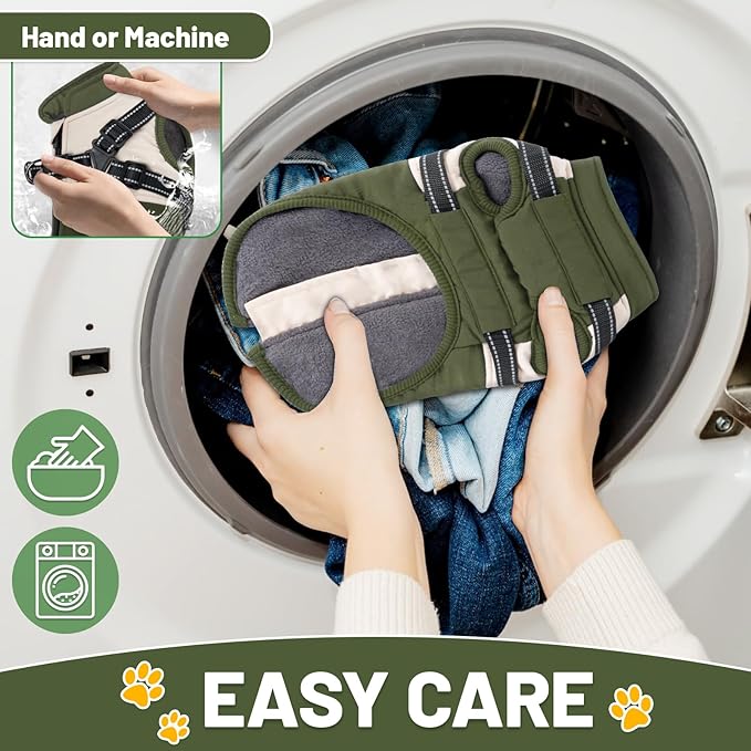 Dog Winter Coat for Small & Medium Dogs (Up to 31lb), Waterproof Dog Coat with Harness, Puppies Windproof Puppy Puffer Jacket, Snowsuit for Dachshund,Frenchie, Corgi (Classic Green, XLarge)
