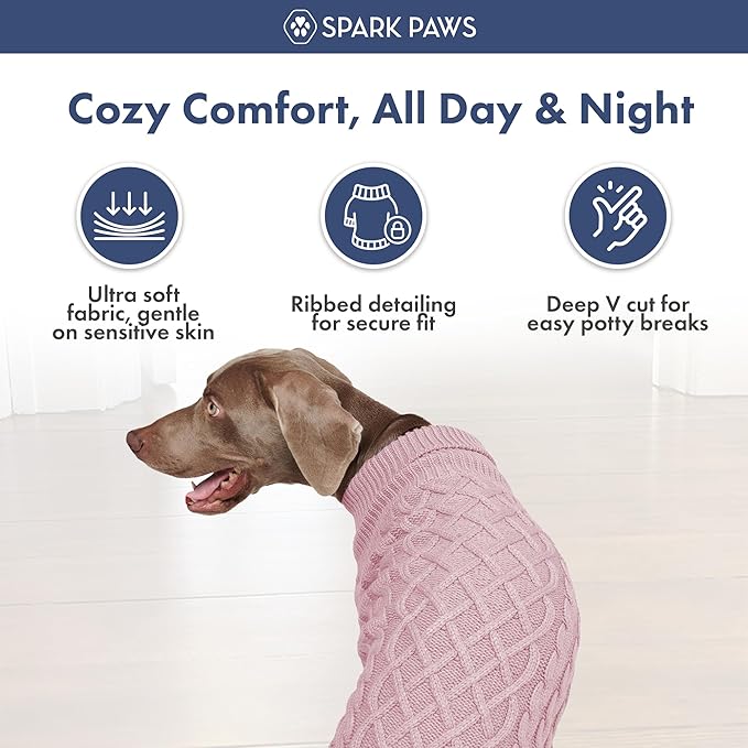 Spark Paws Knit Dog Sweater – Ultra Soft Warm Winter Dog Sweater for Small, Medium & Large Dogs – Stretch Fit Pet Sweater for French Bulldog, Pitbull, Girl & Boy Dogs Jacket, (Pink Cableknit, XL)