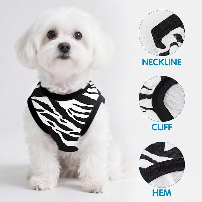 Adorable Zebra Print Dog Shirts – Lightweight, Cozy Outfit for Small to Medium Dogs, Soft & Snuggly Pet Wear for Everyday Comfort and Cuteness.Black M