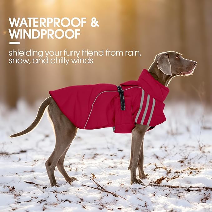 FUAMEY Dog Cold Weather Coats,Dog Winter Jackets for Large Dogs Warm Dogs Coat with Reflective Strips Waterproof Pet Snowsuit Thick Paded Pets Vest for Labrador Golden Retriever Pink XL
