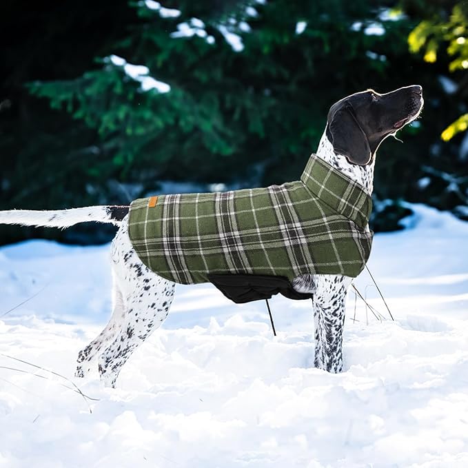 Kuoser Waterproof Dog Coat, Reversible Dog Jacket for Small Dogs, Adjustable Durable Doggie Winter Coat Warm Cozy Puppy Cold Weather Apparel from Small to Large Breed, Green S