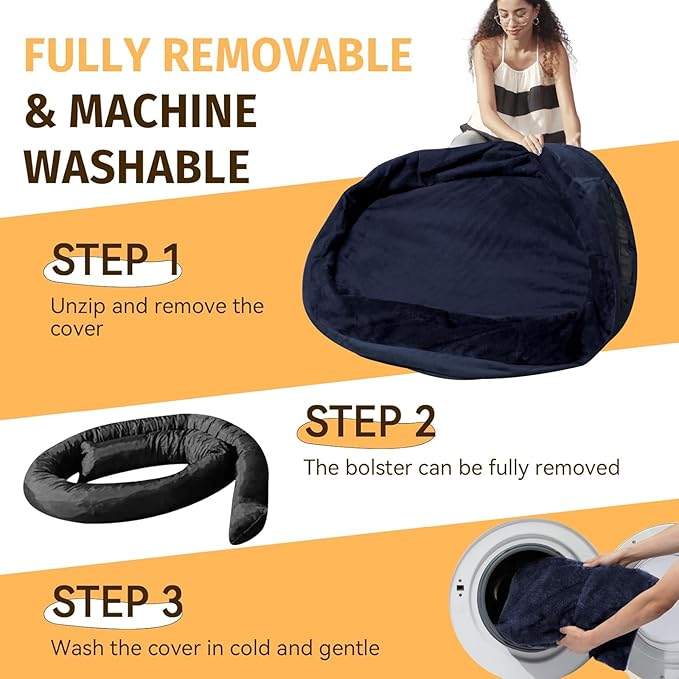 Orthopedic Waterproof Large Dog Bed: Memory Foam Washable Dog Bed with Bolsters - Removable Orthopedic Cover for Medium L XL Large Sized Pet - Non-Slip Bottom - Navy