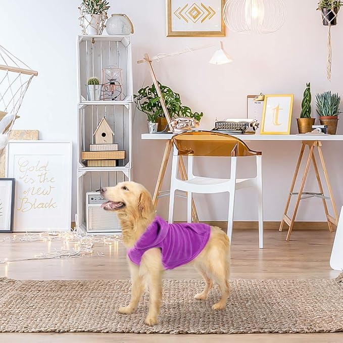EXPAWLORER Dog Hoodie Fleece Sweater Vest, Hooded Dog Sweatshirt Fall Winter Pet Clothes with Leash Hole, Sleeveless Warm Cozy Puppy Clothing for Cat Small Medium Large Dogs Girl Boy, Purple L