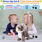 Gray Walking Cat Set Singing That Purrs and Meows Animated Plush Robot Kitten with Leash Moving Plush Stuffed Animal Remote Control Cute Kawai Robotic Kitty Electronic Kitten Toy for Girl Kid