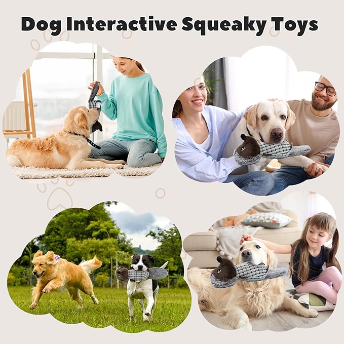 Crinkle Dog Toys Squeaky Plush No Stuffing Cute Puppy Stuffless Tough Rop Pull Toy, Fun Dog Stuffed Animals Durable Chew Set for Small Medium Large Pup (Large, Dark Brown Squirrel)