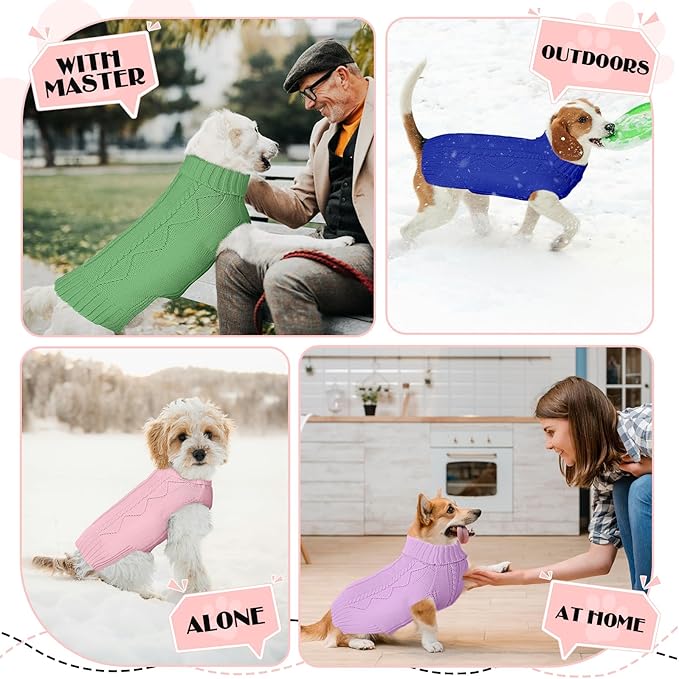Dog Sweaters for Small Medium Large Dogs Girl, Soft Warm Turtleneck Pup Dogs Shirt, Double Knitting Collar for Outdoor Playing, Warm Dog Clothes (L,Purple)