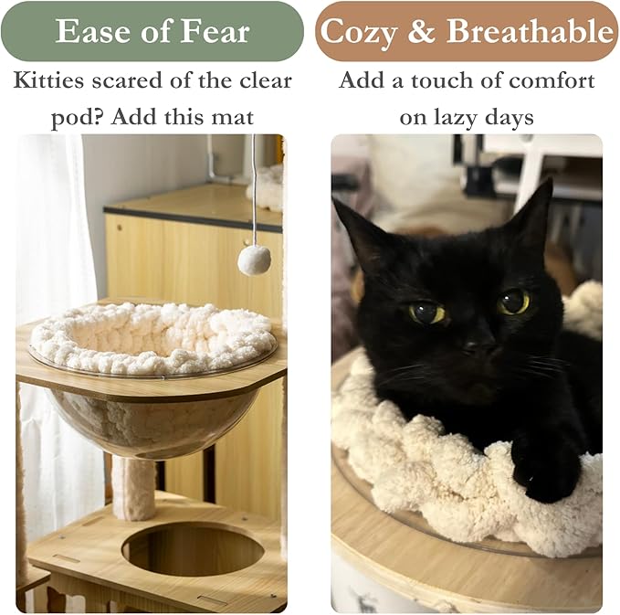 Cat Knitted Bed Mat, Extra-Soft Washable Warm Round Pads Cushions for Indoor Kittens, Cat Trees Towers, Perfect for Kneading and Sleeping (Blue-Grey,Large)