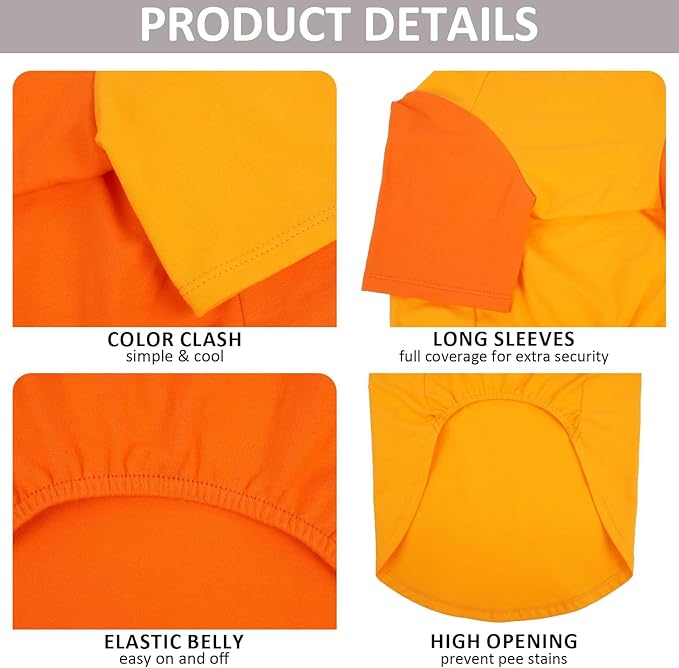 2 Pack Dog Shirt for Large Dogs XXL - Soft Breathable Cotton Tees, Freedom of Movement Prevents Overheating Dog Clothes for Border Collie, Pitbull, Boxer, Hiking, Play, Casual Wear, Orange