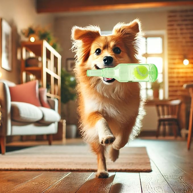 Wine Bottle Dog Toy, Fun Interactive Cute Squeaky Dog Toys with Tennis Ball Inside, Ideal for Large/Medium/Small Dogs to Fetch Games and Bonding Time, Not for Heavy Chewers, Medium-Green