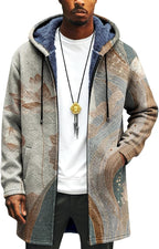 Mens Long Cardigan Hoodies Full Zip Fleece Lined Jackets Fashion Knitted Color Block Hooded Coat with Pockets