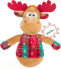 Christmas Dog Toys – Plush Reindeer & Snowman Holiday Set for Small and Medium Dogs, Soft Stuffed Chew Toys with Crinkle Ears, Festive Red Green Plaid, Cute Stocking Stuffer Gift