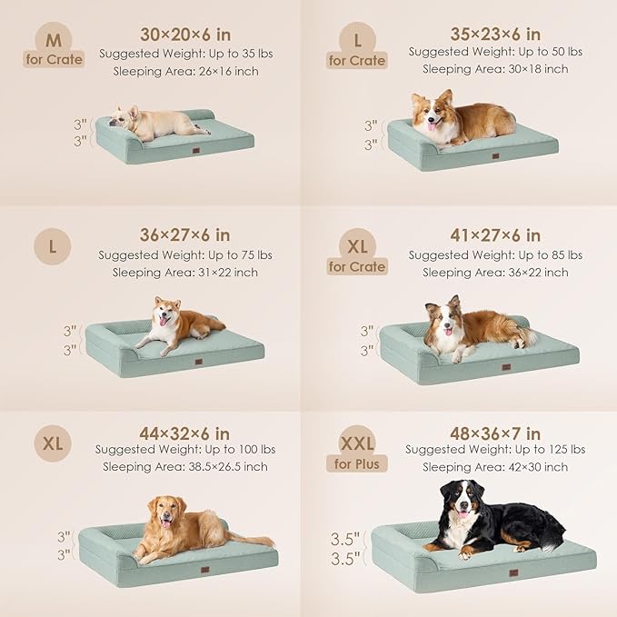 EHEYCIGA Memory Foam Dog Bed XXL, Giant Dog Bed Orthopedic with Washable Removable Cover, Waterproof Pet Bed Couch for Jumbo Dogs, 48x36x7 Inches, Greyish Green