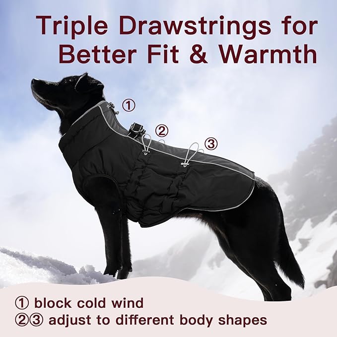 Dog Coat - XS, Warm Zip Up Snowsuit Dog Harness Vest, Reflective, Water-Resistant, Black