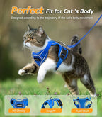 Halypet Cat Harness and Leash Set [MAX Safety 4th-Gen Upgrade] Escape Proof Adjustable Cat Leash Comfortable Soft Vest Easy to Wear Kitten Harness with Reflective Strip for Cats Walking, M Blue