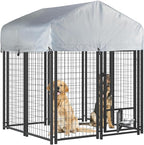 LEMBERI 4x4x4 Outside Dog Kennel with Roof for Large Dogs,Heavy Duty Welded Wire Steel Dog Playpen Fence with Secure Lock, Pet Pen with UV-Resistant Waterproof Cover (45.4''L x 50.4''W x 56.6''H)