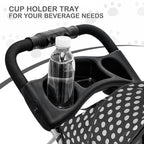 MoNiBloom 3 Wheels Pet Dog Cat Stroller for Small Medium Dogs Cats, Foldable Jogger Stroller w/Storage Basket and Cup Holder, Black Polka Dots