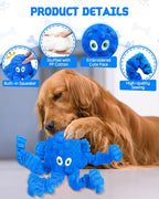 Squeaky Dog Toys, Interactive Plush Stuffed Octopus Tug of War Toy, Plush Crinkle Dog Chew Toys to Keep Them Busy, Funny Dog Toys for Small, Medium & Large Dogs - Blue
