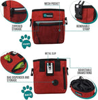PetAmi Dog Treat Pouch, Pet Treat Pouch for Training, Dog Walking Bag Holder for Kibbles, Pet Food Toy, Dog Trainer Essentials Supplies, Poop Bag Dispenser, 3 Ways to Wear (Red)