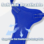 Cat Harness and Leash Set Escape Proof for Kitten Walking, Soft Adjustable Top Handle Vest Harnesses for Cats, Easy Control Breathable Reflective Small Medium Large, Sapphire Blue,M