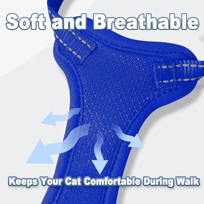 Cat Harness and Leash Set Escape Proof for Kitten Walking, Soft Adjustable Top Handle Vest Harnesses for Cats, Easy Control Breathable Reflective Small Medium Large, Sapphire Blue,M