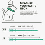 BRONZEDOG Leather Cat Collar with Removable Bells Non Breakaway Kitten QR Tag for Girl Boy (7" - 9" for Cats, Green & Gold)