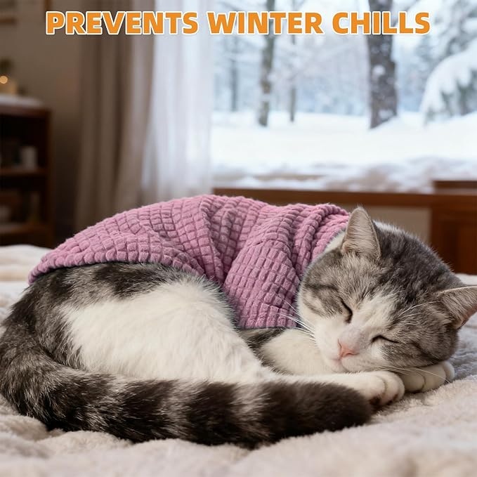 KOOLTAIL Cat Sweater for Sphynx - Soft Fleece Sweaters for Cats Only, Elastic Pet Clothes with Sleeves, Thick Winter Warm Cold Weather Apparel for Hairless Cat, Puppy Pajamas for Small Dogs, Pink M