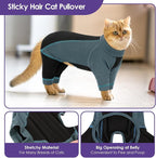 SUNFURA Hair Sticky Cat Clothes, Cat Sweater for Cats Only, 4-Legged Fleece Sweaters Kitten Pajamas Reduce Shedding Fur, Warm Pullover Shirts for Cats, Green XL
