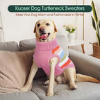 Kuoser Dog Sweater, Pet Cable Knitted Pullover Puppy Warm Clothes, Dog Turtleneck Classic Knitwear Soft Thickening Outfit, Cold Weather Xmas Thermal Wear for Large Size Dogs, Pink 3XL