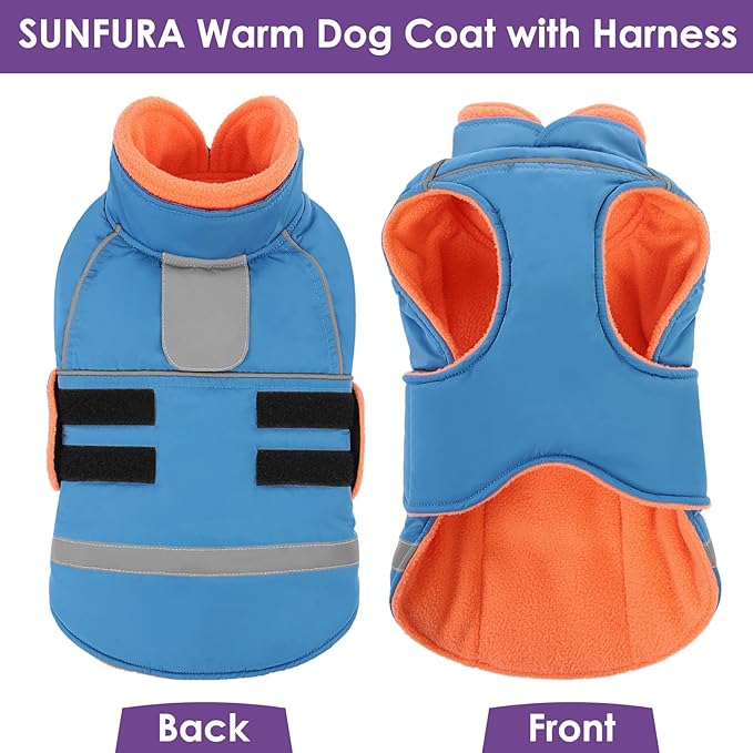 SUNFURA Dog Coat, Warm Dog Jacket for Small Dogs, Reflective Winter Coat with Fleece Lined, Windproof Pet Snowsuit Puppy Sweater Clothes, Turquoise XS
