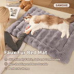 Dog Beds Mat Cute Cat Beds for Indoor Cats Faux Fur Pet Pad with Non-Slip Bottom Plush Kitten Bed for Carriers/Sofa Puppy Washable 27 x 20 Inch Large Grey
