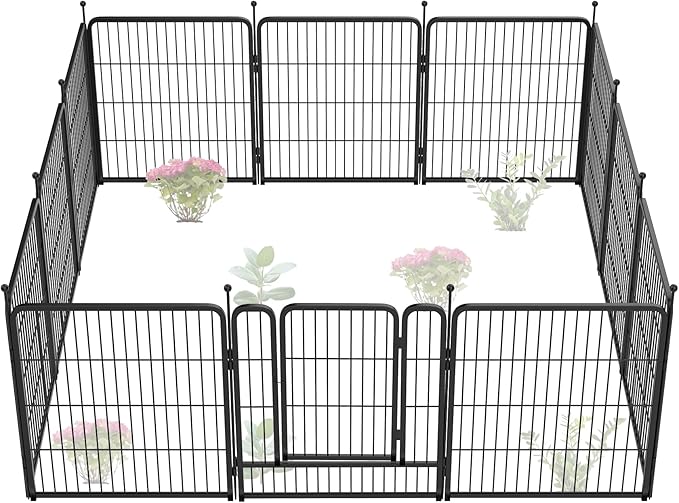 FXW Garden Fence Outdoor for The Yard – 32in(H) x 27.3ft(L) Heavy Duty Metal Animal Barrier for Dog and Rabbit, Decorative Dog Fence, 12 Panels, Black