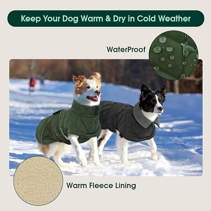 Kuoser Extra Warm Dog Jacket, Windproof Cold Weather Coats for Small Dogs, Fleece Lined Turtleneck Dog Snowsuit, Reflective Adjustable Pet Winter Coat, Dark Grey S