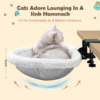 Secure Cat Desk Bed - Extra-Large Clamp & Sunken Hammock Design, Comfy Cat Desk Hammock with Faux Rabbit Fur Cover, Removable & Washable, Holds Up to 40lbs