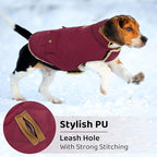 Queenmore Dog Winter Coat Warm Puffer Jacket Waterproof Plush Lining Thermal Cold Weather Vest for Small Medium Large Dogs, Windproof Easy On Pet Jacket Burgundy S