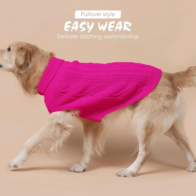 BINGPET Thermal Knitted Dog Sweater for Small Medium Large Dogs,Winter Dog Cat Coat Warm Sweartershirts Outfits,Classic Cable Knit Turtleneck Pullover Dog Jumper Coat Warm Sweartershirts(Rosered,ML)