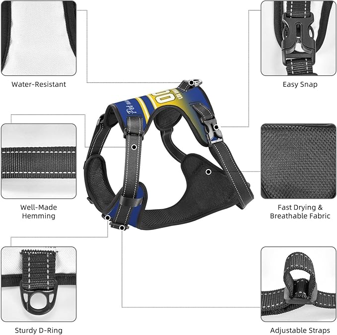 Personalized Los Angeles Dog Harness with Reflective Stripes Custom Name and Number Dog Vest Harness with Pet Traction Rope for Small Medium Large Dog