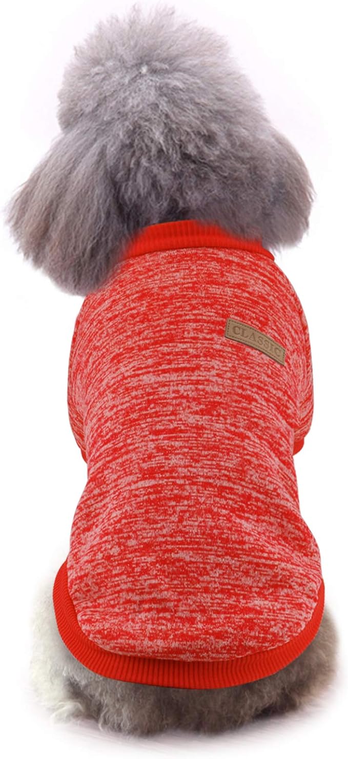 Idepet Pet Dog Classic Knitwear Sweater Fleece Coat Soft Thickening Warm Pup Dogs Shirt Winter Pet Dog Cat Clothes Puppy Customes Clothing for Small Dogs(L,Orange Red)