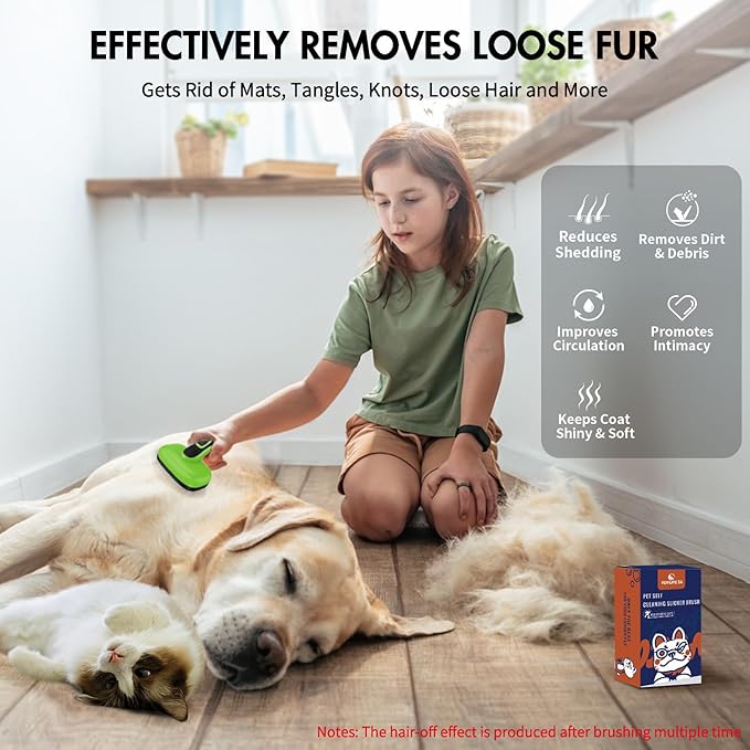 Dog Brush Kit - Self-Cleaning Slicker Brush with Bath Brush & Undercoat Rake | Deshedding Tools for Large - Small Dogs & Cats, Professional 3-in-1 Pet Grooming Set for Heavy Shedding, Green
