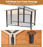 GUTINNEEN Heated Dog House Outdoor with Electric Heating Pad, Insulated Wooden Dog Kennel with 360° Rotating Feeding Bowl, Anti-Chewing Metal Frame, Natural Wood Color