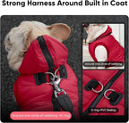Fleece Lining Dog Hoodie with Harness Built in,Extra Warm Small Dog Jacket in Winter Puppy Coats with Hooded,Red XS