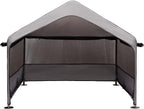 Summertrail Extra Large Dog House Outside, Dog Tent Outdoor, Big Dog Shade Shelter Doghouse Canopy with Three-Sided Breathable Mesh Windows, Gray Sun Rain Cover for Pet Cat Livestock 4'x 4'x 3.3'