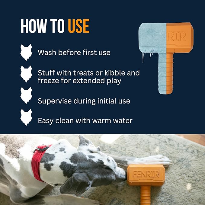 Fenrir Hammer Dog Chew Toy Strong Rubber Stuffable Enrichment Toy for Chewers (Blue, Small)
