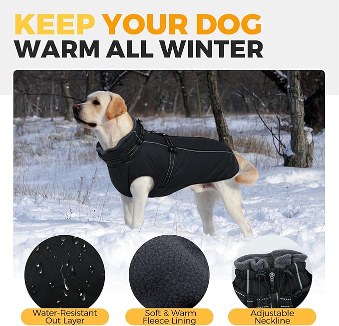 Lelepet Waterproof Dog Jacket with Harness Built in Warm Dog Winter Coat, Reflective Fleece Jacket Jacket, Dogs Coats for Small Dogs, Thermal Pet Snowsuit for Cold Weather Chihuahua, Maltese, Black XS