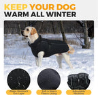 Lelepet Dog Coat for Large Dogs Waterproof Dog Jacket with Harness Built in Reflective Fleece Jacket with Zip Cold Weather Coats for Dogs Outdoor, Cozy Thermal Pet Snowsuit, Weimaraner, Black, XXL